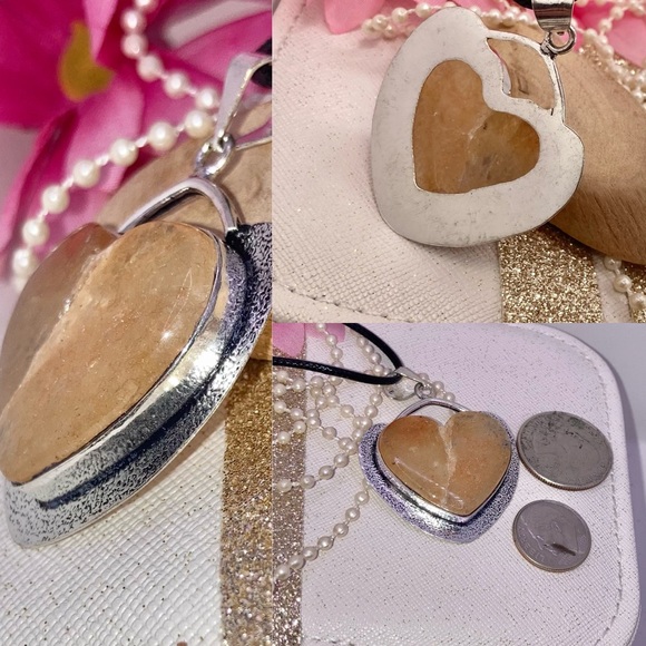 Orange Agate Gemstone Handmade Heart Halo Pendant Necklace - Picture 6 of 6